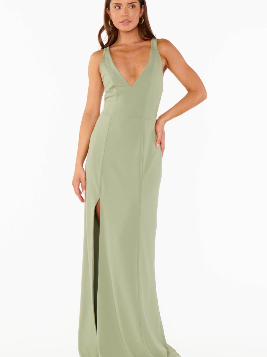 Rachel Maxi Dress ~ Moss Green Stretch