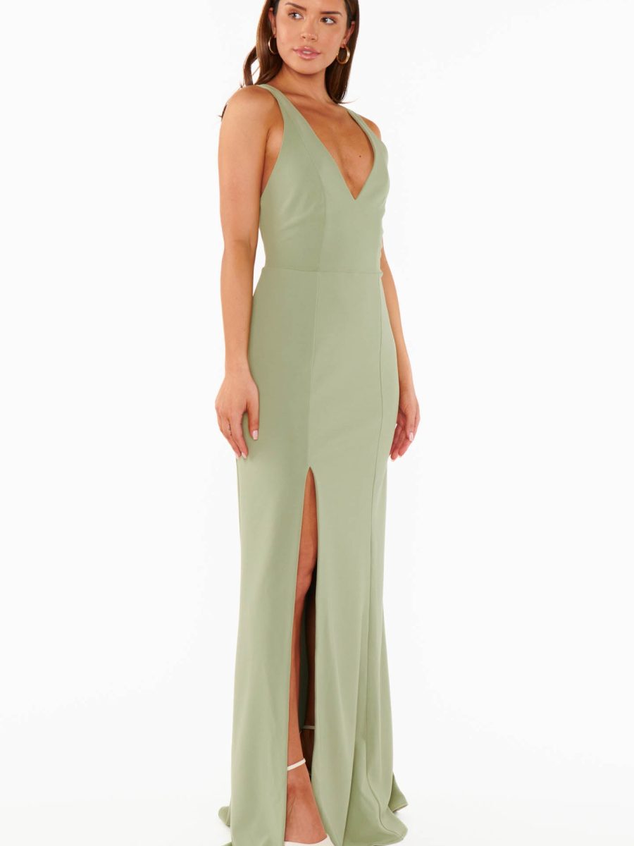 Rachel Maxi Dress ~ Moss Green Stretch