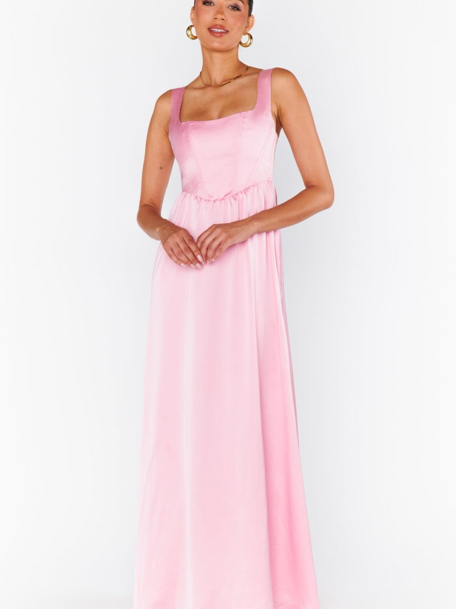 Nina Maxi Dress ~ Light Pink Luxe Satin