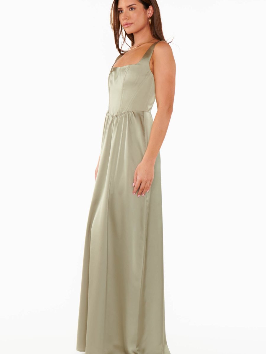 Nina Maxi Dress ~ Moss Green Luxe Satin