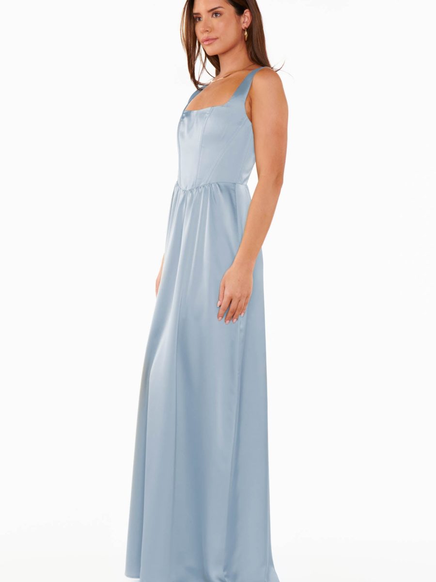 Nina Maxi Dress ~ Steel Blue Luxe Satin