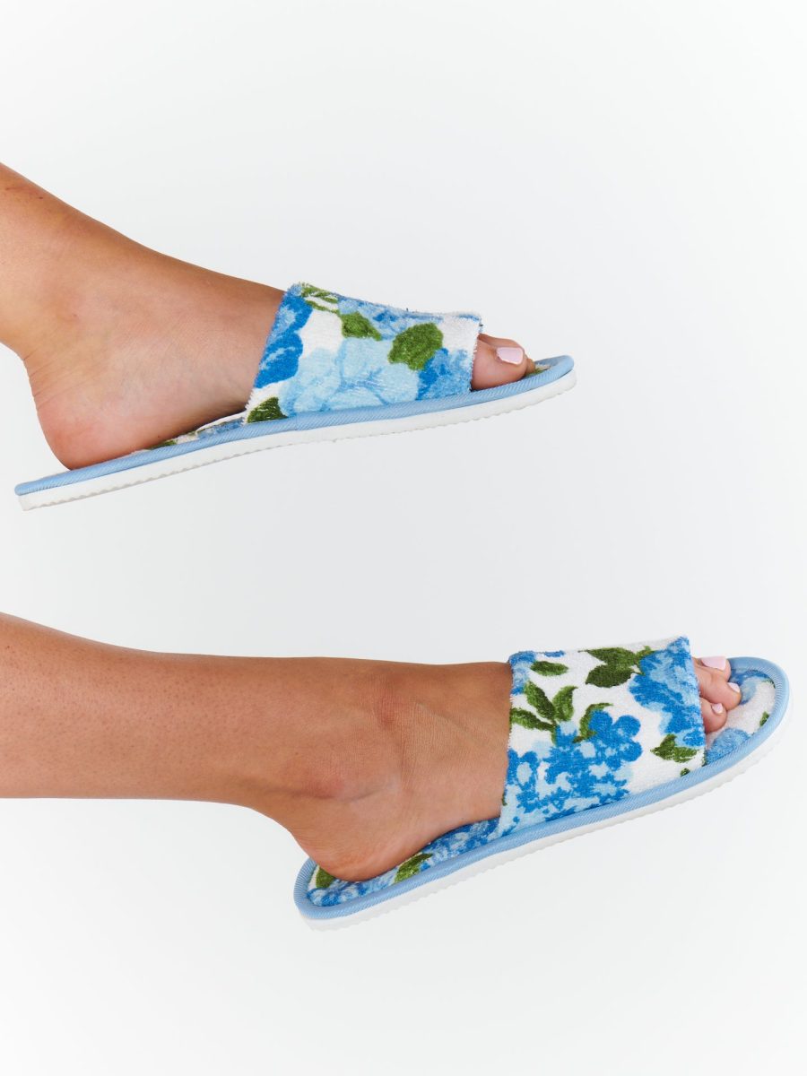 Freshen Up Slippers ~ Cottage Floral Blue Terry