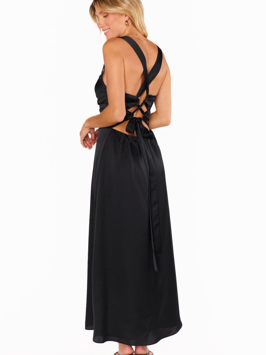 Mina Midi Dress ~ Black Luxe Satin