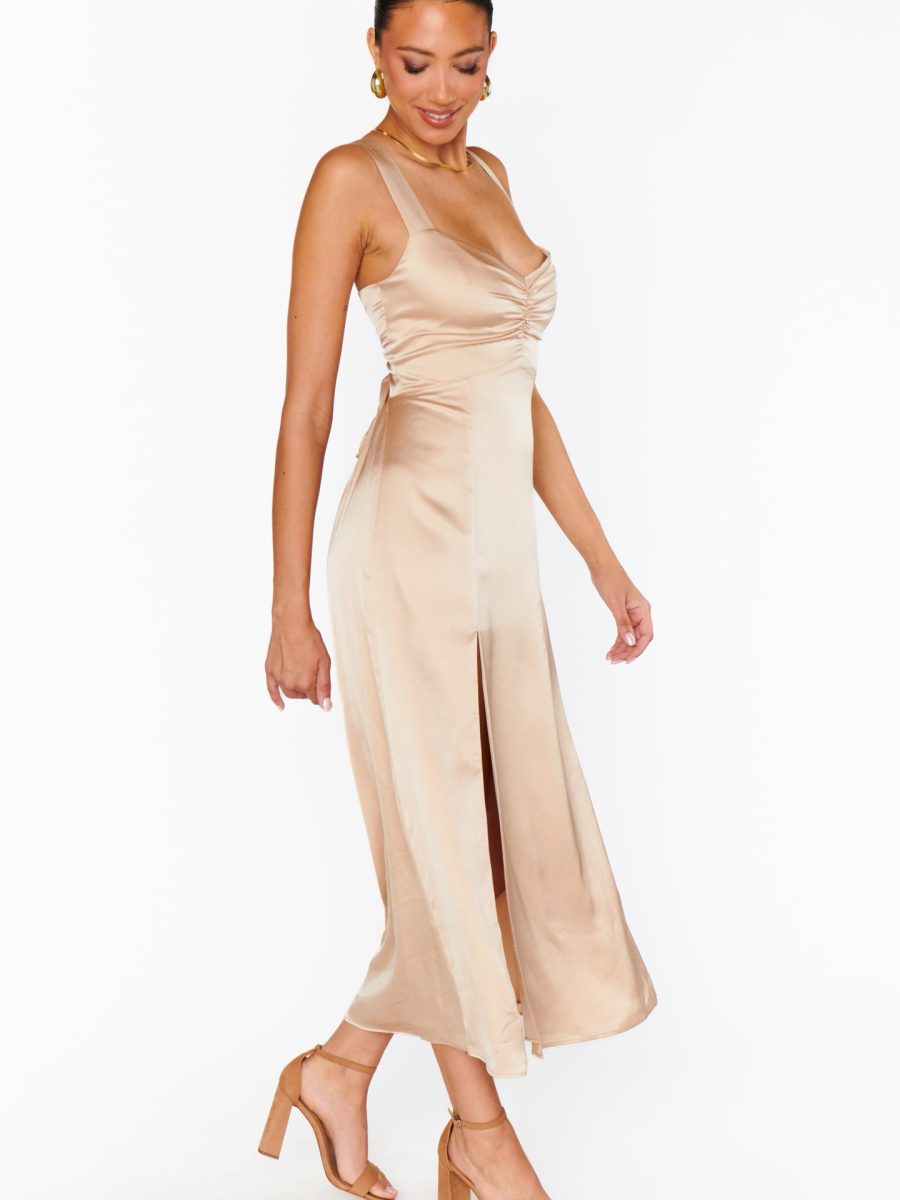 Mina Midi Dress ~ Champagne Luxe Satin