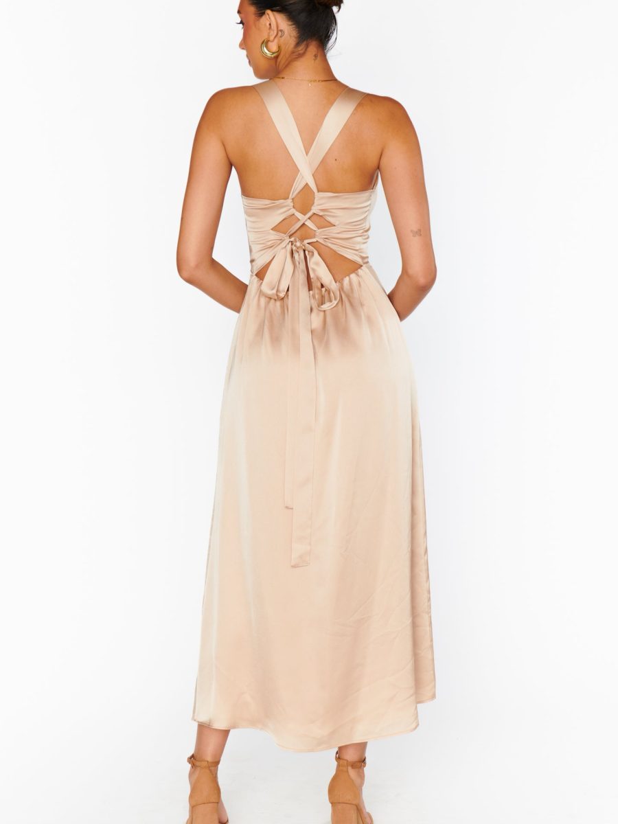 Mina Midi Dress ~ Champagne Luxe Satin