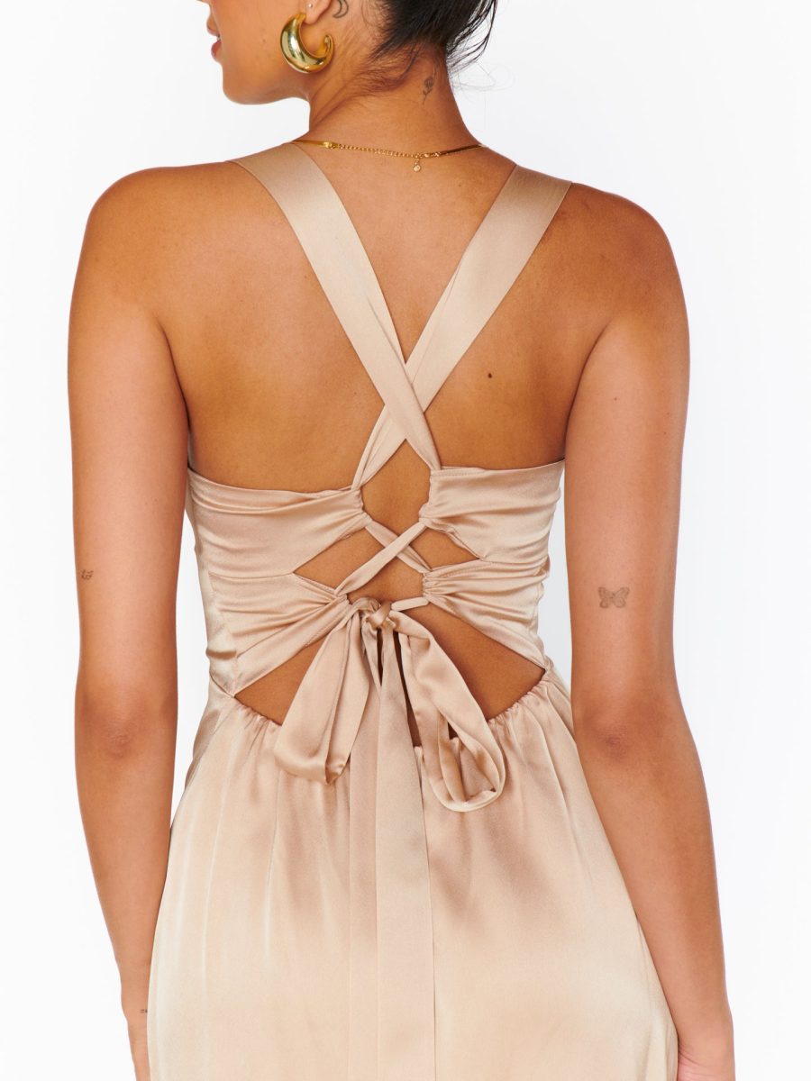 Mina Midi Dress ~ Champagne Luxe Satin