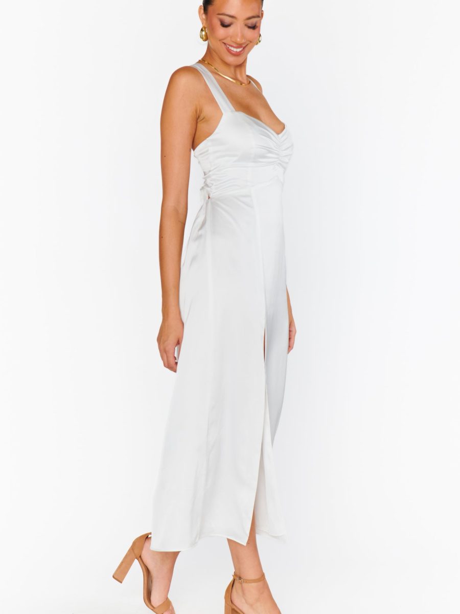Mina Midi Dress ~ Ivory Luxe Satin