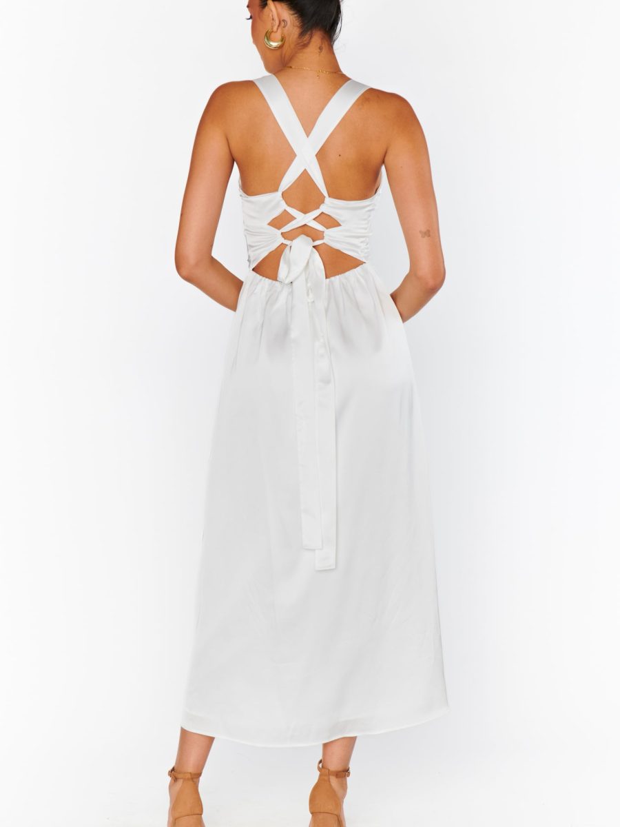 Mina Midi Dress ~ Ivory Luxe Satin