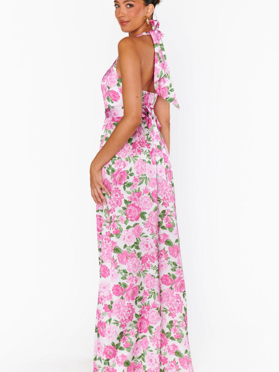 Hazel Halter Maxi Dress ~ Cottage Floral Pink