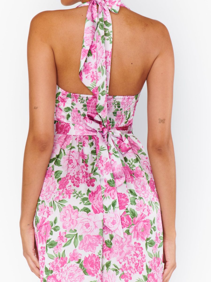 Hazel Halter Maxi Dress ~ Cottage Floral Pink