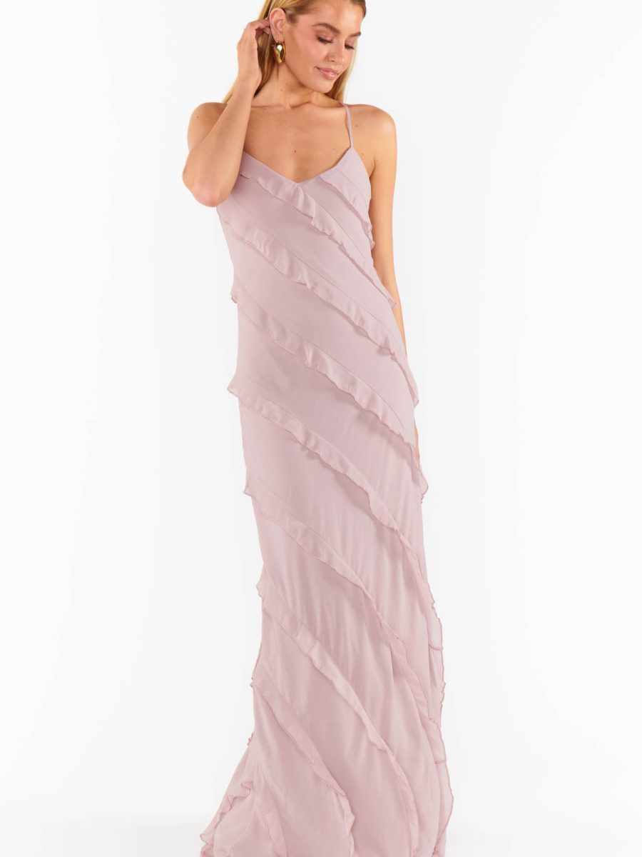 Romance Ruffle Dress ~ Neutral Mauve Chiffon