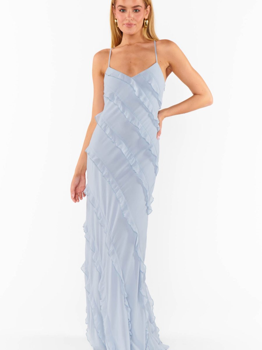 Romance Ruffle Dress ~ Steel Blue Chiffon