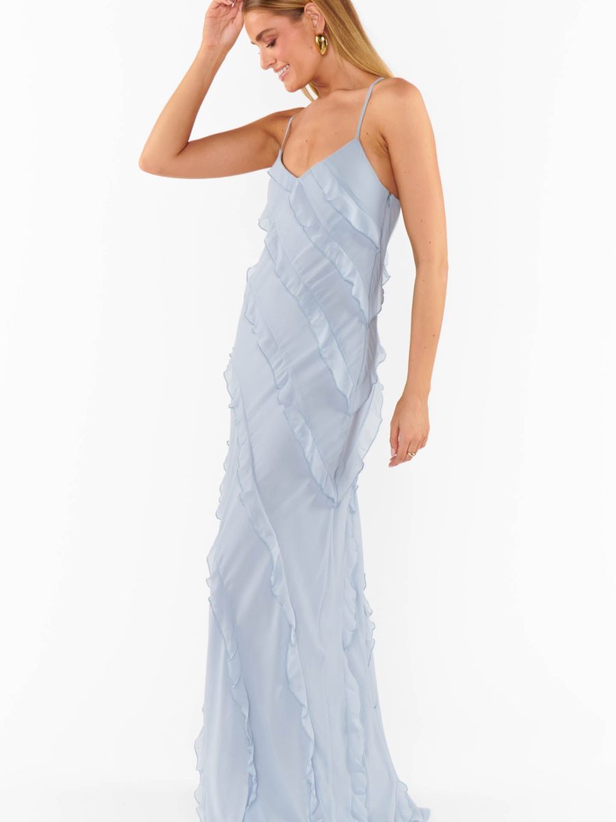 Romance Ruffle Dress ~ Steel Blue Chiffon