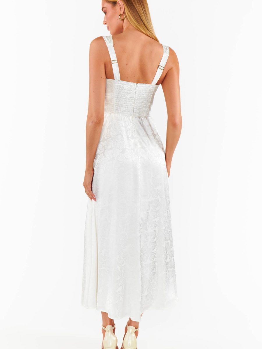 Nina Midi Dress ~ White Rose Satin