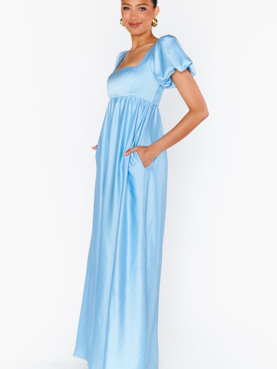 Nora Maxi Dress ~ Baby Blue Luxe Satin