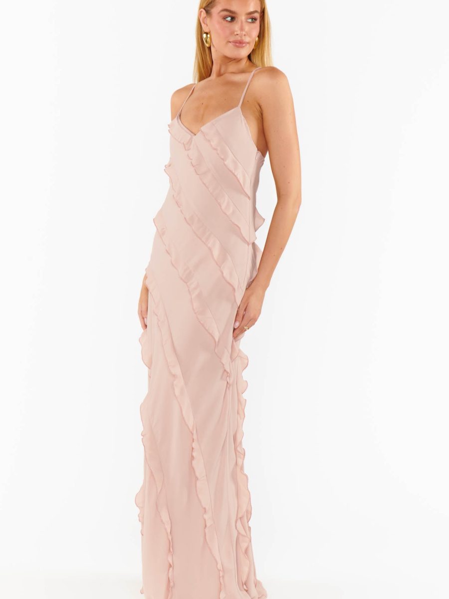 Romance Ruffle Dress ~ Dusty Blush Crisp