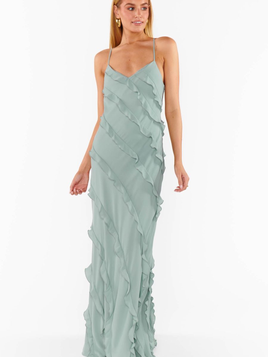 Romance Ruffle Dress ~ Silver Sage Crisp
