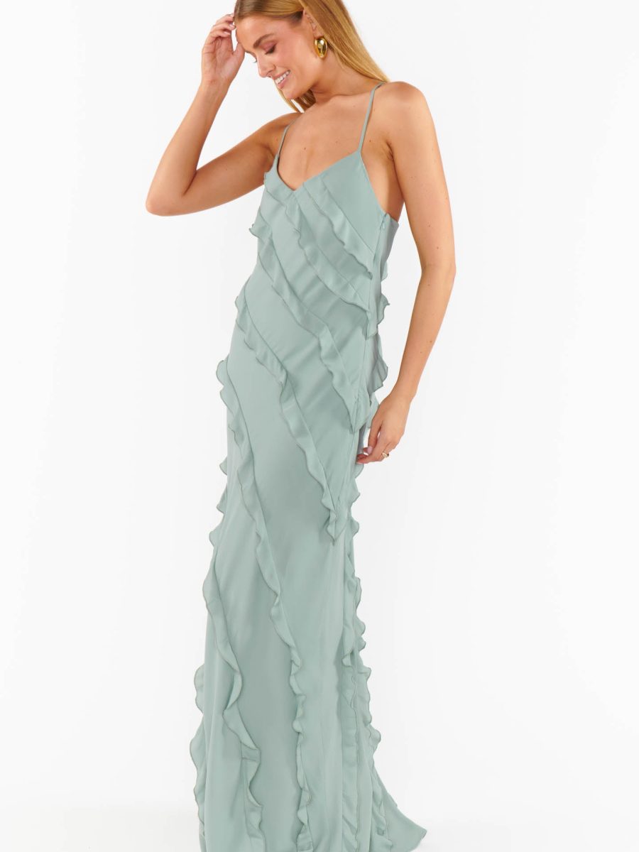 Romance Ruffle Dress ~ Silver Sage Crisp
