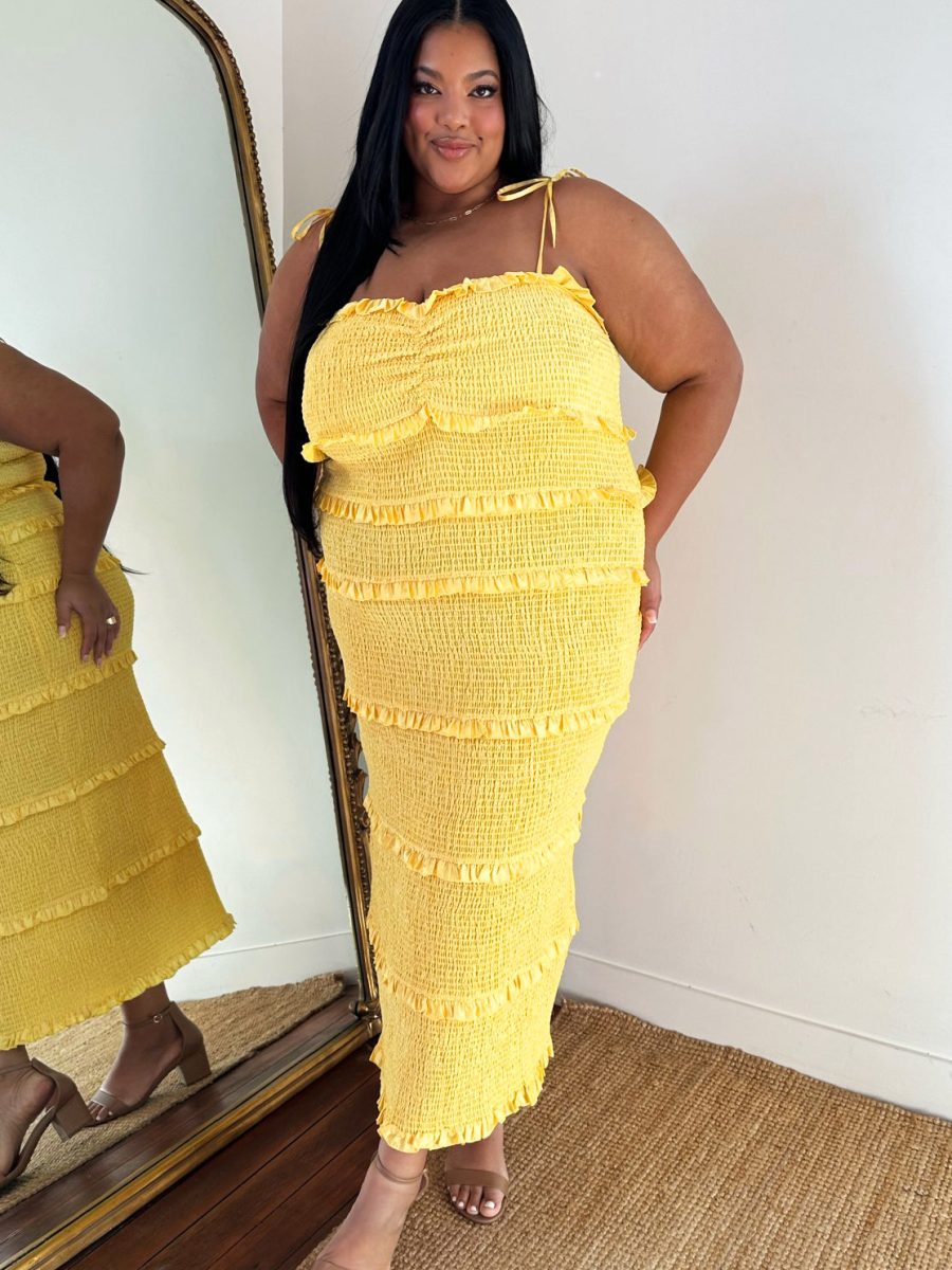 Stella Smocked Dress ~ Yellow Luxe Satin