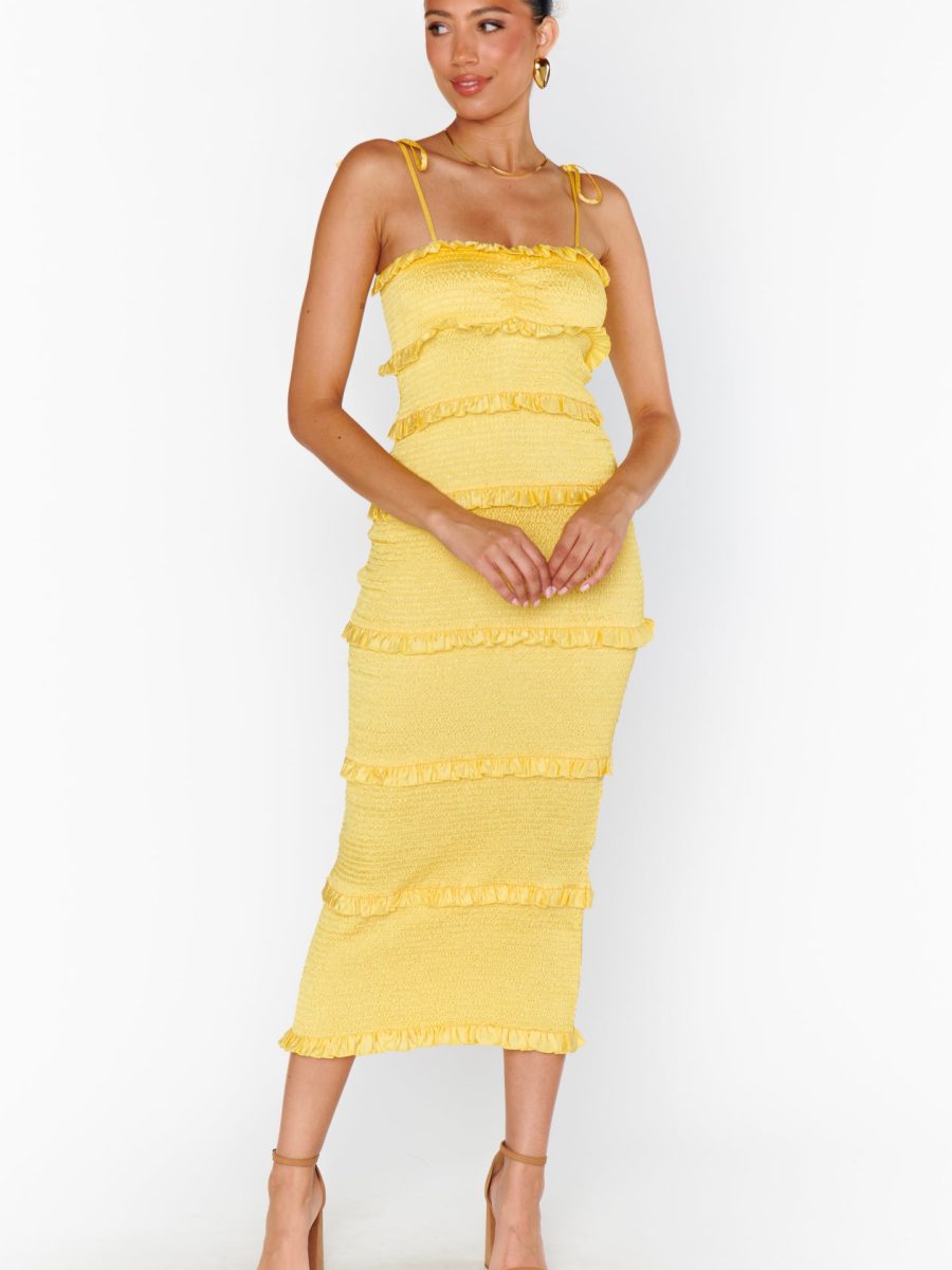 Stella Smocked Dress ~ Yellow Luxe Satin