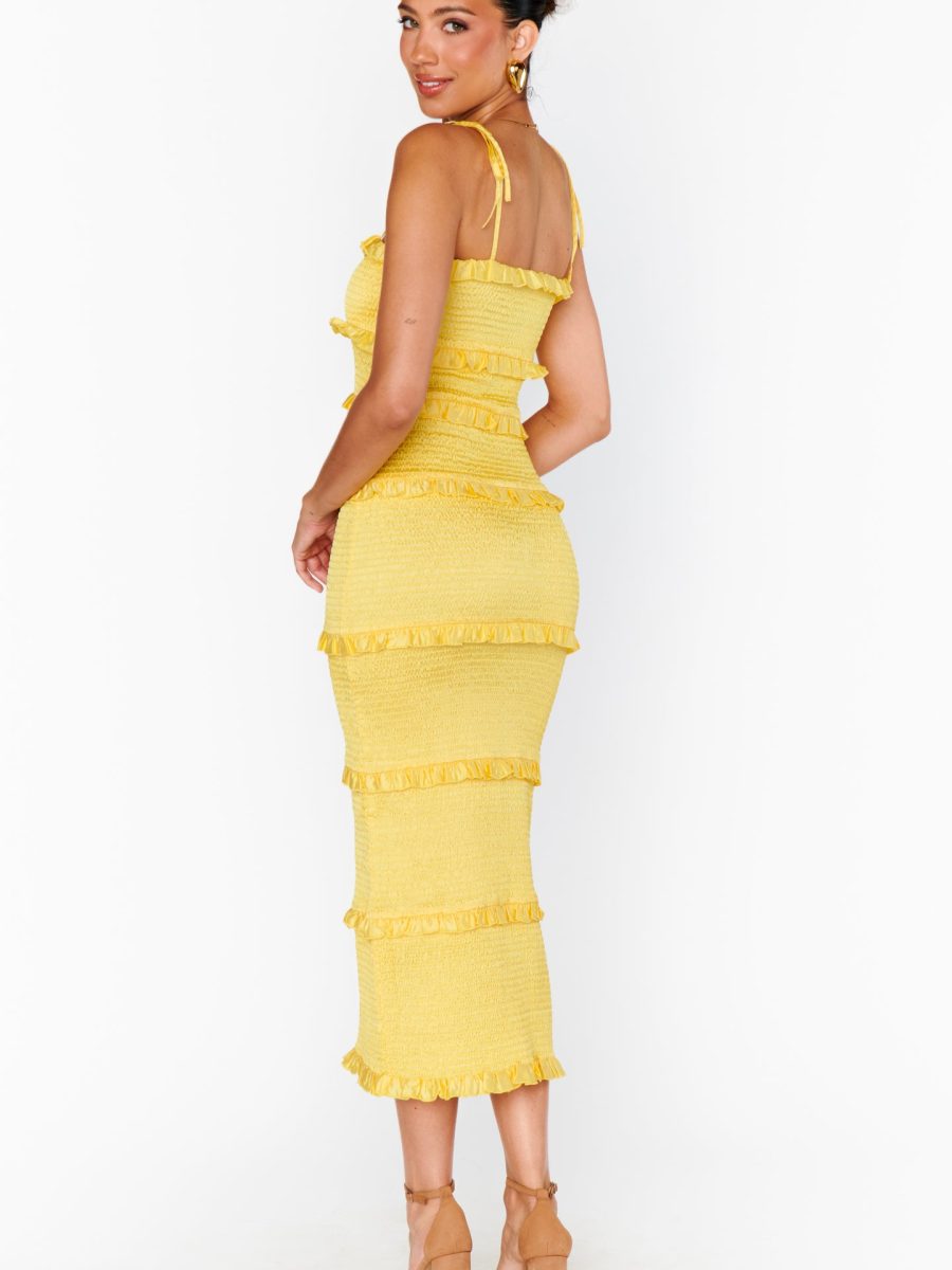 Stella Smocked Dress ~ Yellow Luxe Satin