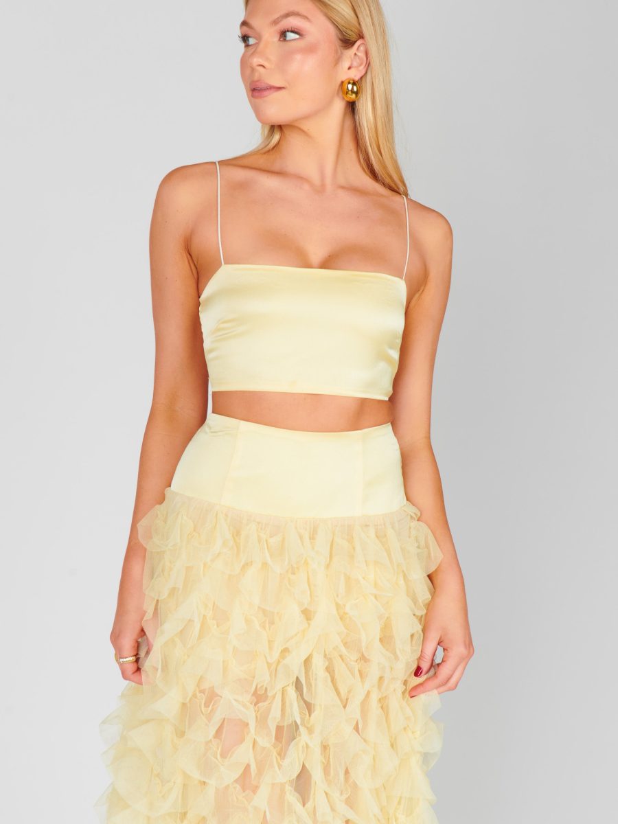 Tucker Top ~ Pale Yellow Luxe Satin