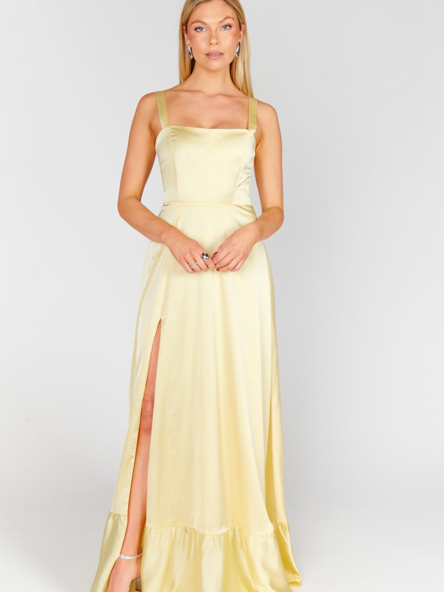 Clarissa Corset Dress ~ Pale Yellow Luxe Satin