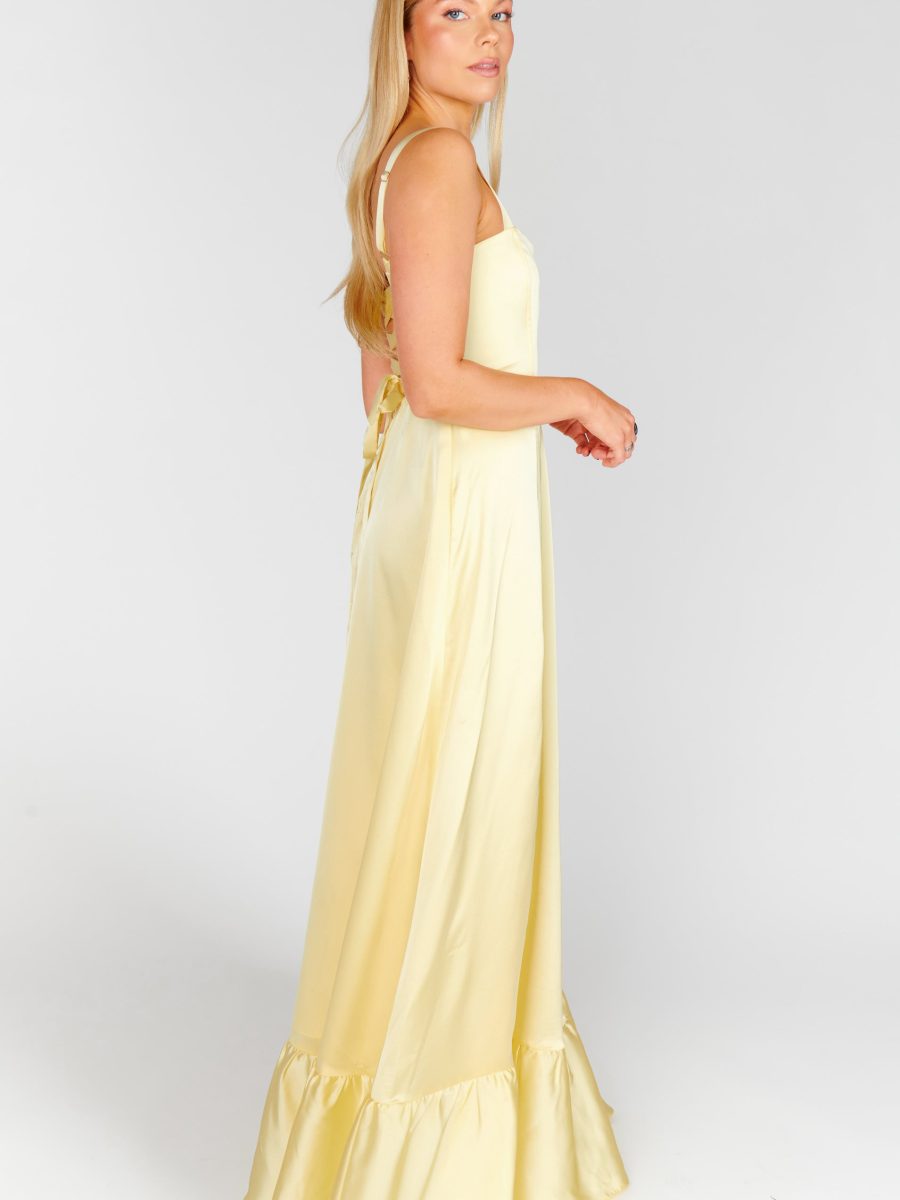 Clarissa Corset Dress ~ Pale Yellow Luxe Satin