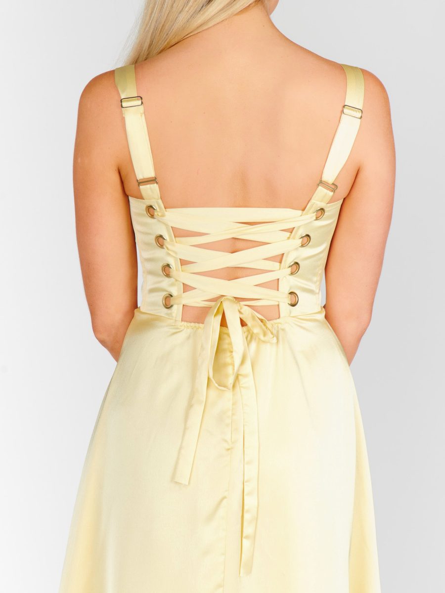 Clarissa Corset Dress ~ Pale Yellow Luxe Satin