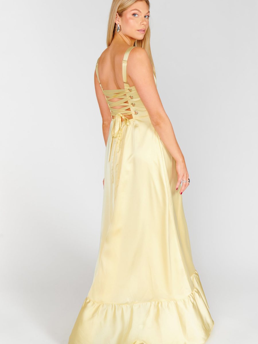 Clarissa Corset Dress ~ Pale Yellow Luxe Satin