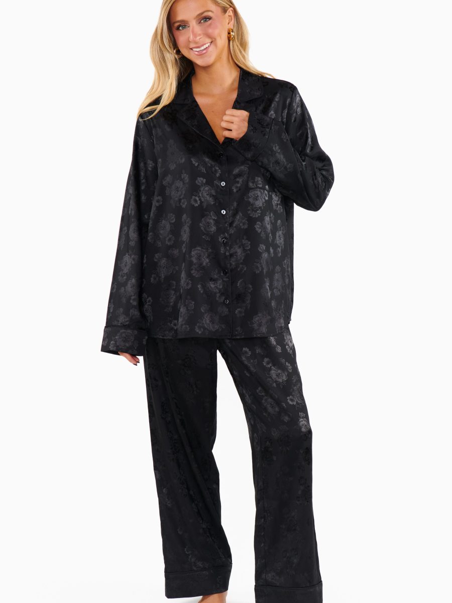 Classic Cropped PJ Set ~ Black Floral Silky