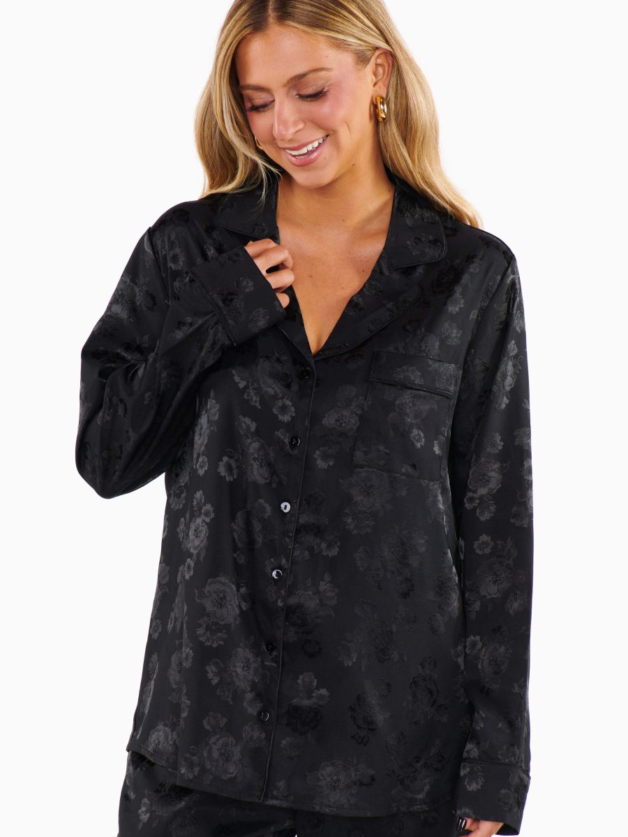 Classic Cropped PJ Set ~ Black Floral Silky