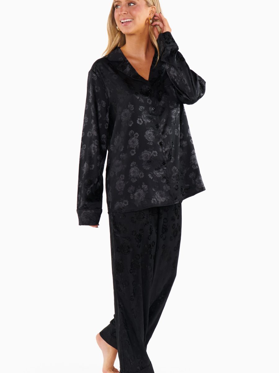 Classic Cropped PJ Set ~ Black Floral Silky