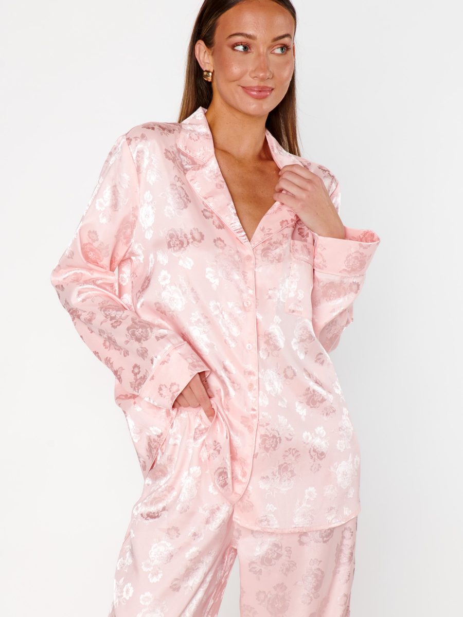 Classic Cropped PJ Set ~ Pink Floral Silky