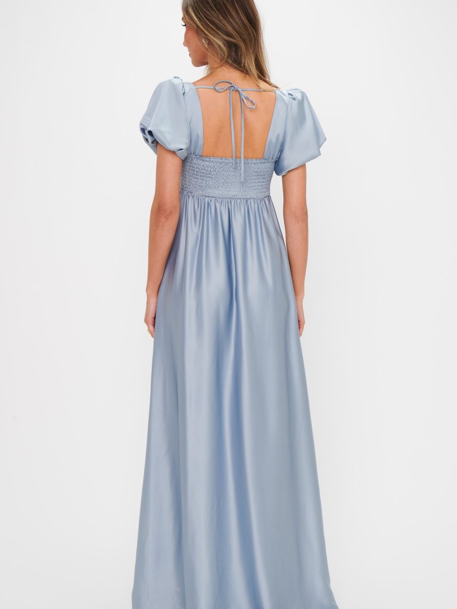 Nora Maxi Dress ~ Steel Blue Luxe Satin