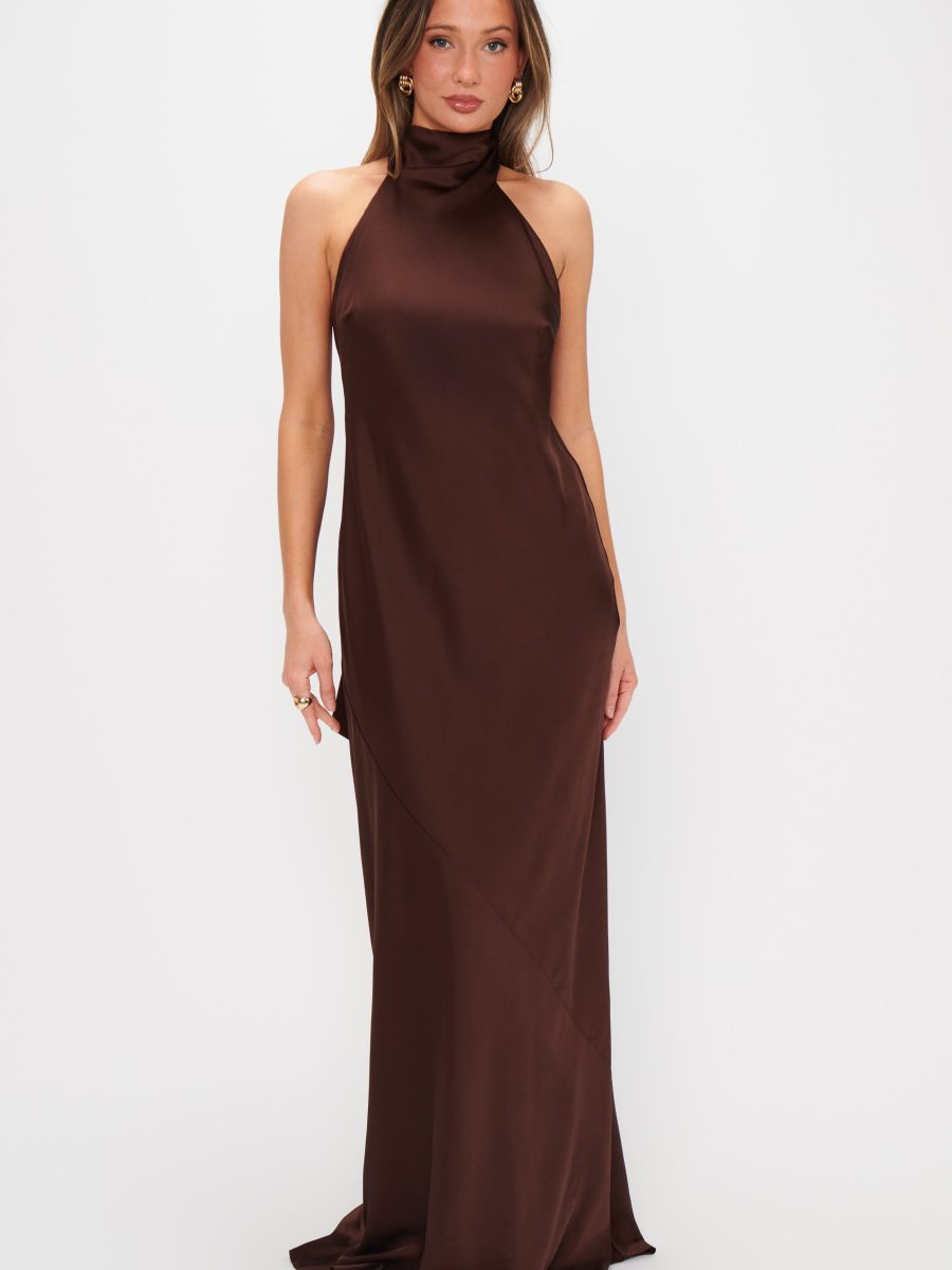 Lisa Maxi Dress ~ Chocolate Luxe Satin
