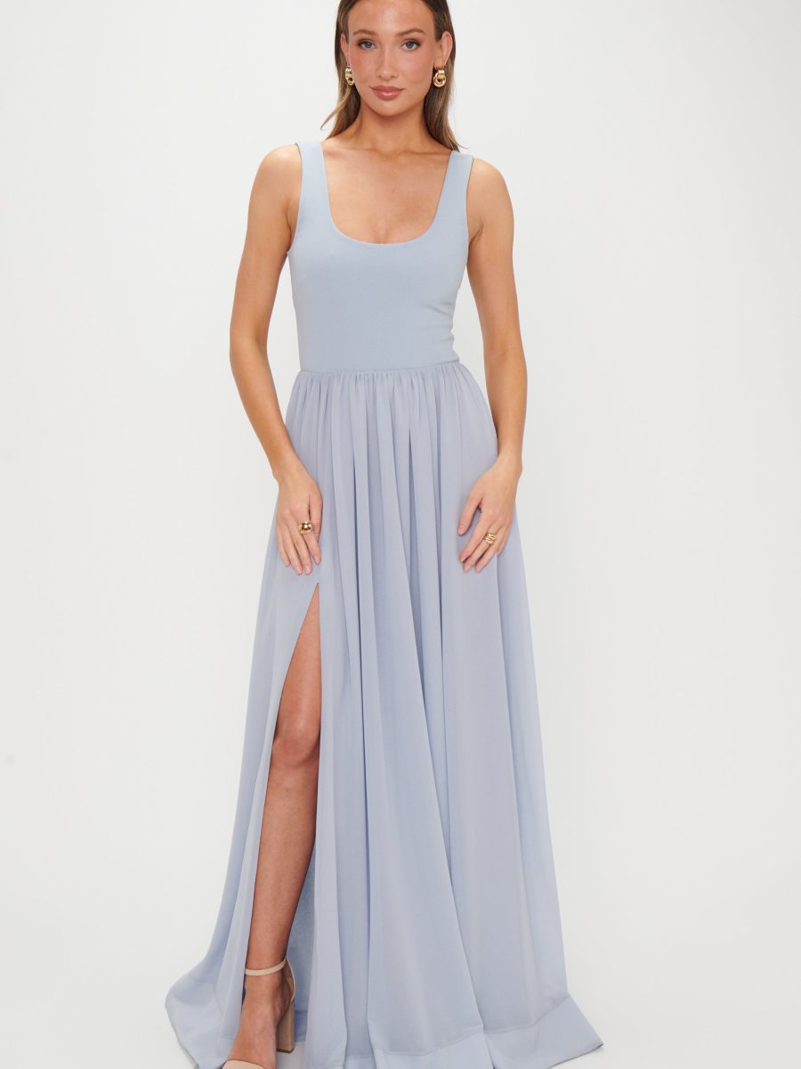 Harper Maxi Dress ~ Steel Blue Chiffon