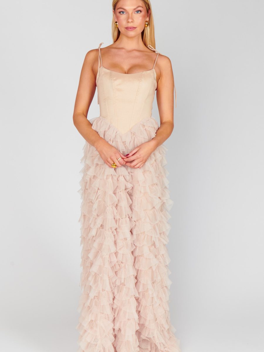 Francesca Maxi Dress ~ Champagne Tulle Ruffle