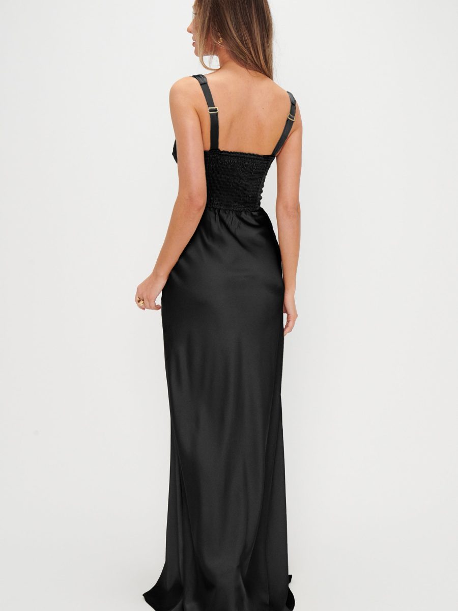 Lana Maxi Dress ~ Black Luxe Satin