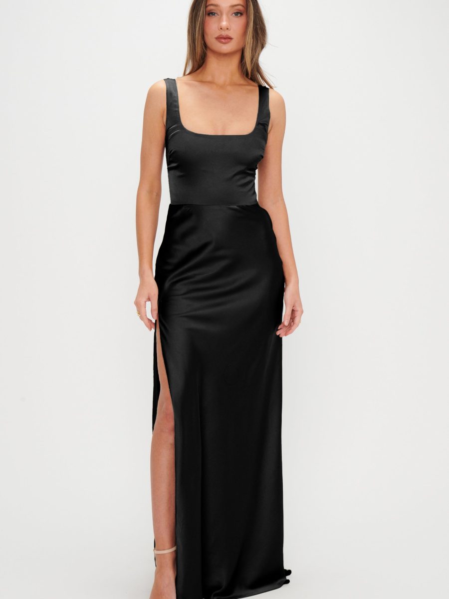 Lana Maxi Dress ~ Black Luxe Satin