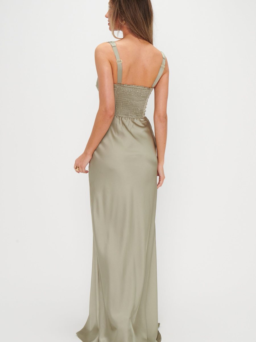 Lana Maxi Dress ~ Moss Green Luxe Satin