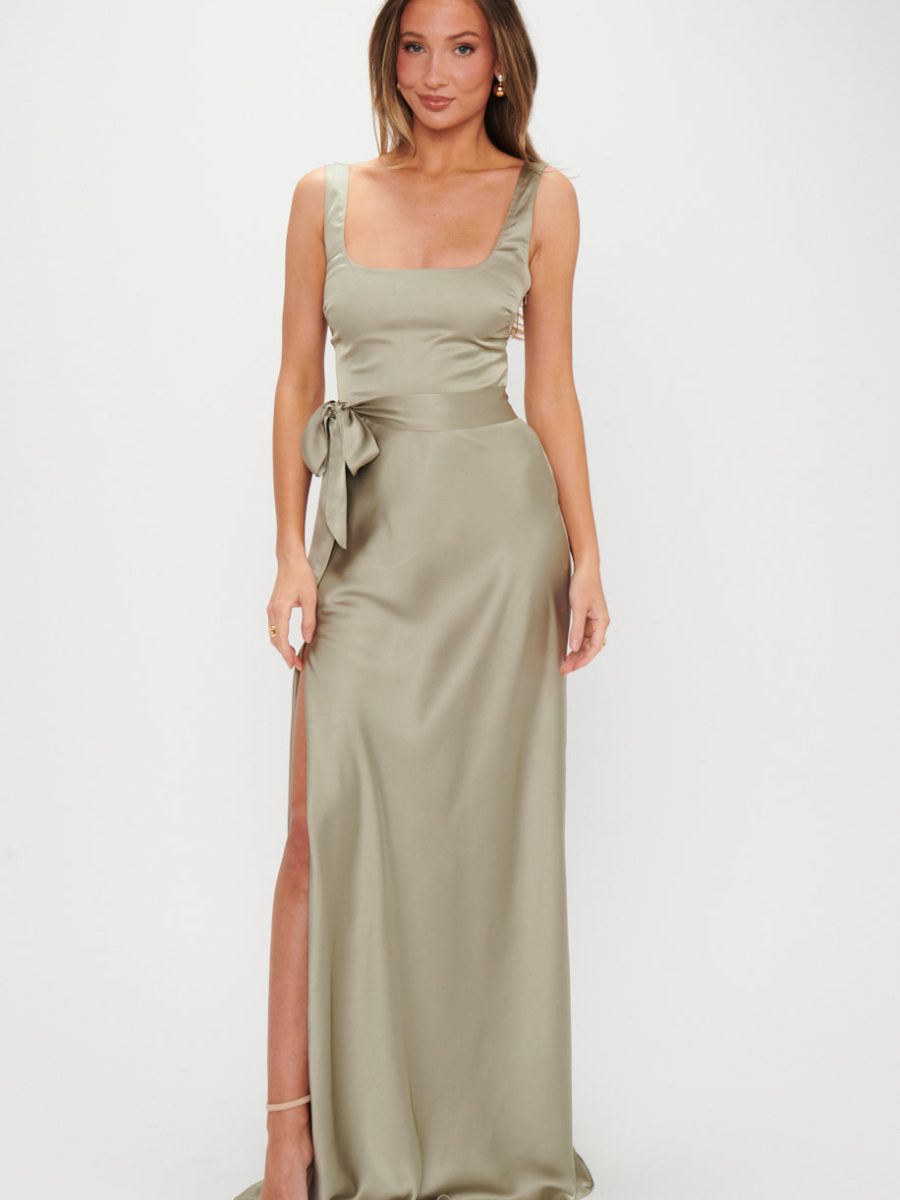 Lana Maxi Dress ~ Moss Green Luxe Satin