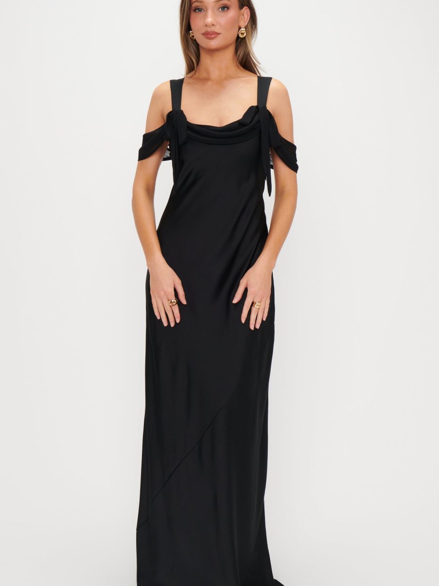 Bella Maxi Dress ~ Black Luxe Satin