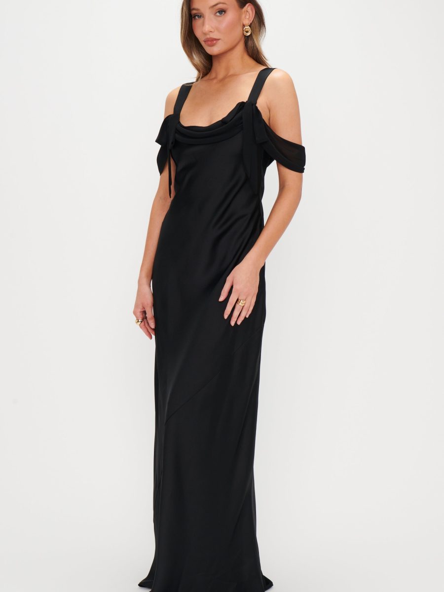 Bella Maxi Dress ~ Black Luxe Satin