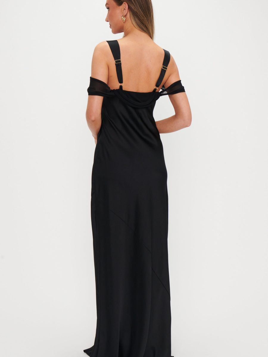Bella Maxi Dress ~ Black Luxe Satin