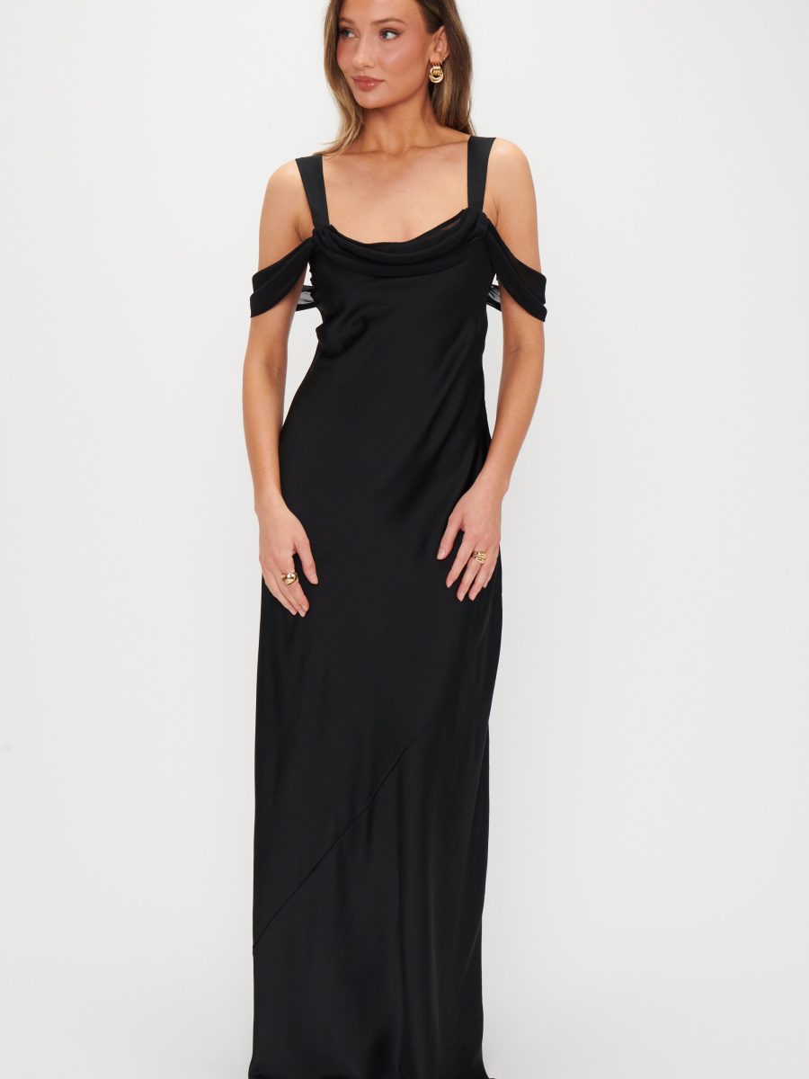Bella Maxi Dress ~ Black Luxe Satin