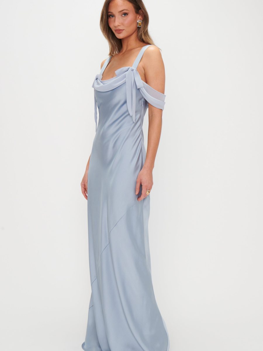 Bella Maxi Dress ~ Steel Blue Luxe Satin