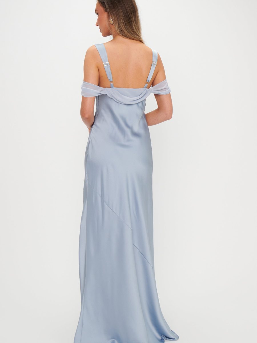 Bella Maxi Dress ~ Steel Blue Luxe Satin