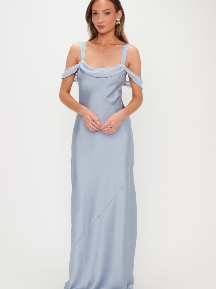 Bella Maxi Dress ~ Steel Blue Luxe Satin