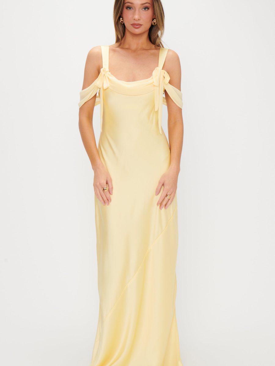 Bella Maxi Dress ~ Pale Yellow Luxe Satin